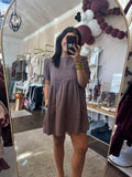 Brown ditsy floral swing dress