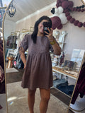 Brown ditsy floral swing dress