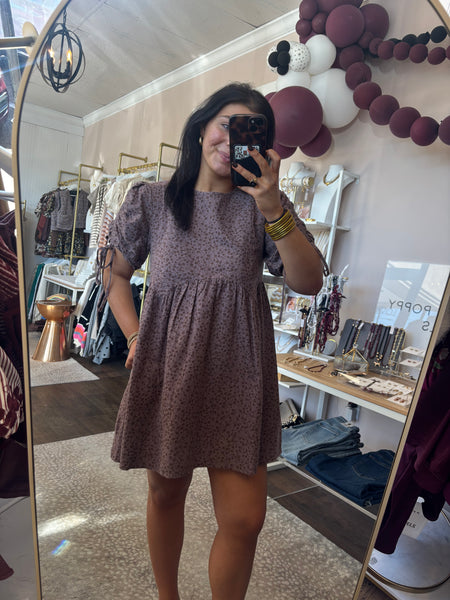 Brown ditsy floral swing dress