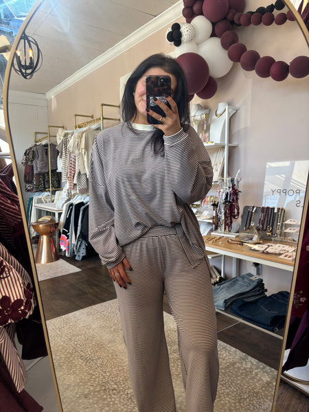 Brown striped fleece oversized top