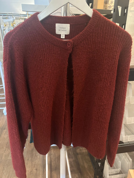 Maroon Ribbed One Button Cardigan