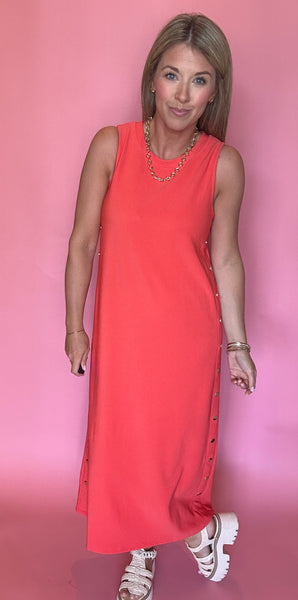 Textured Midi Dress - Coral