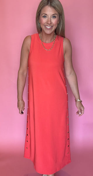 Textured Midi Dress - Coral