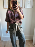 Moss Orchid Stripe Short Sleeve Sweater