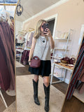 Cream & Black Mixed Media Striped Dress