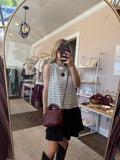 Cream & Black Mixed Media Striped Dress