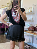 Black Satin Lace Trimmed Skirt