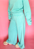 Wide Leg Drawstring Pant - Turquoise