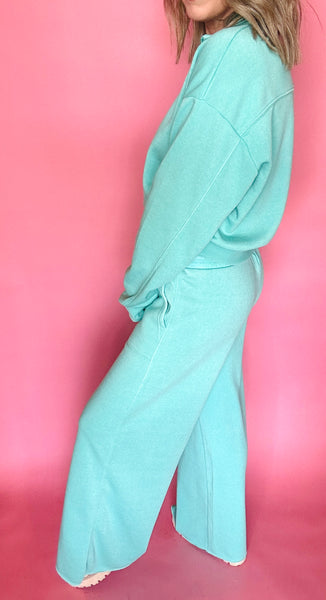 Wide Leg Drawstring Pant - Turquoise