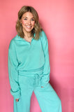 Pullover Half Zip Up Sweatshirt - Turquoise