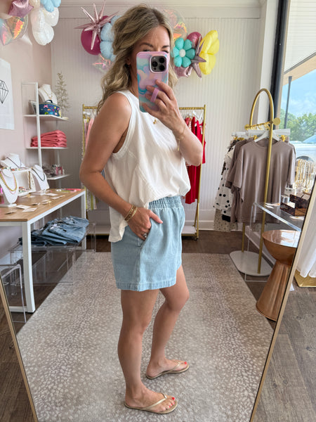Elastic Waist Denim Shorts