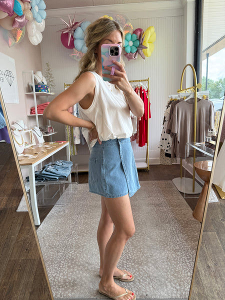 Wrap Denim Light Wash Skort