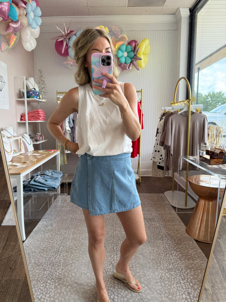 Wrap Denim Light Wash Skort