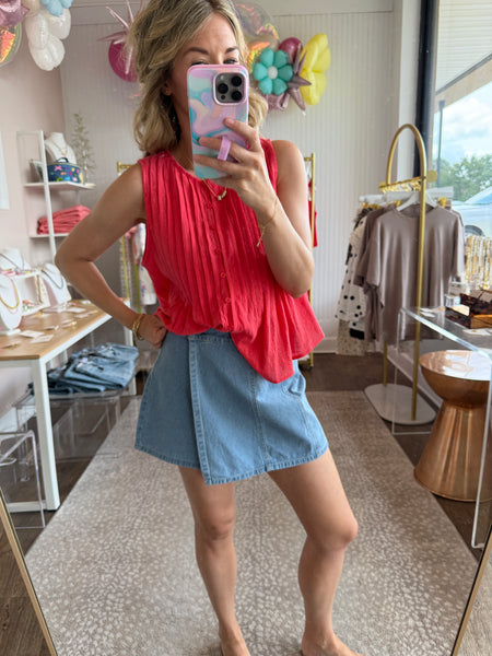 Wrap Denim Light Wash Skort