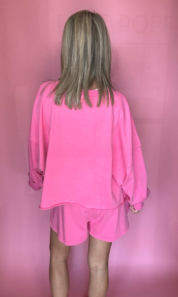 Pink Long Sleeve Oversized Pullover