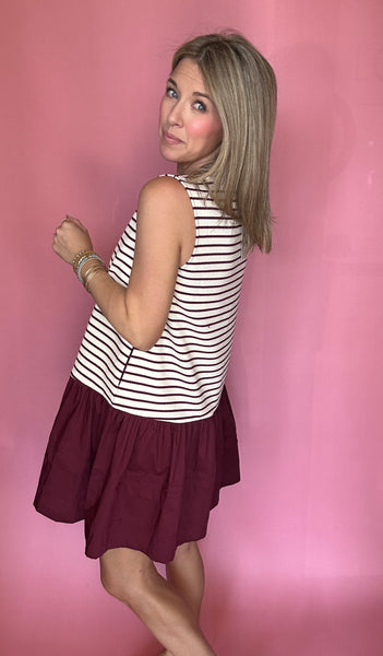 Maroon Stripe Knit Mini Dress