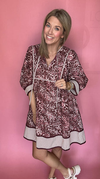 Seeing Spots Maroon Leopard Dress