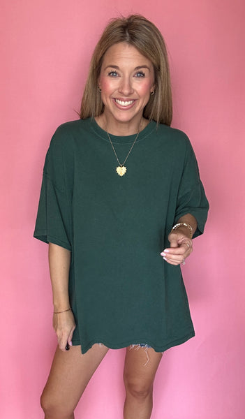 Deep Green Mineral Wash Oversized Tee