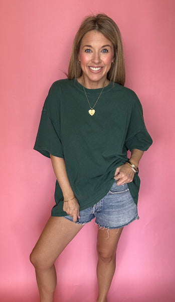 Deep Green Mineral Wash Oversized Tee