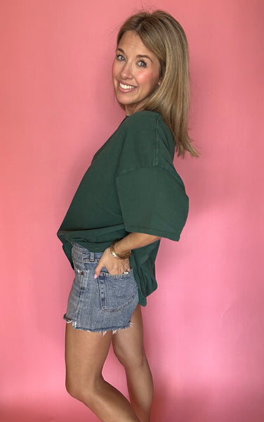 Deep Green Mineral Wash Oversized Tee