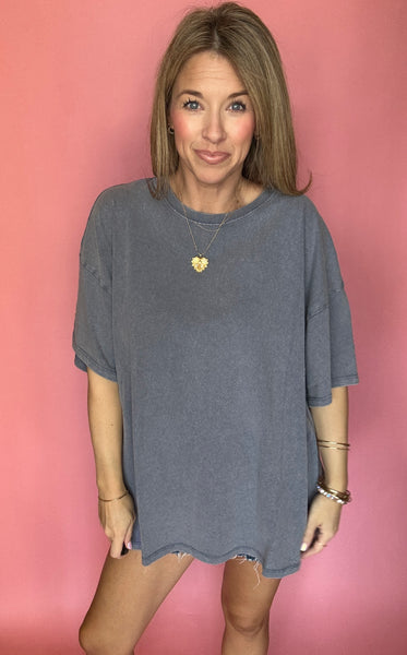 Dusty Navy Mineral Wash Oversized Tee