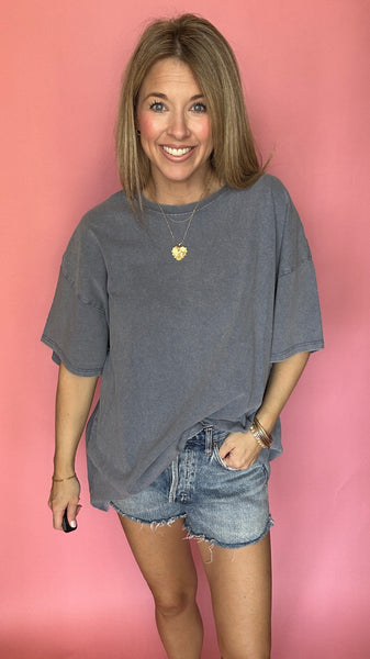 Dusty Navy Mineral Wash Oversized Tee