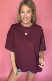 Maroon Oversized Crew Neck Tee