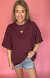 Maroon Oversized Crew Neck Tee