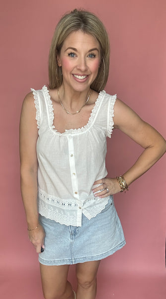 Scalloped Ivory Button Top