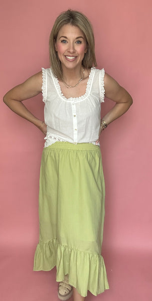 Scalloped Ivory Button Top