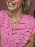 Open-Knit Button Up Top