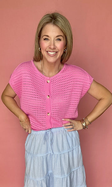Open-Knit Button Up Top