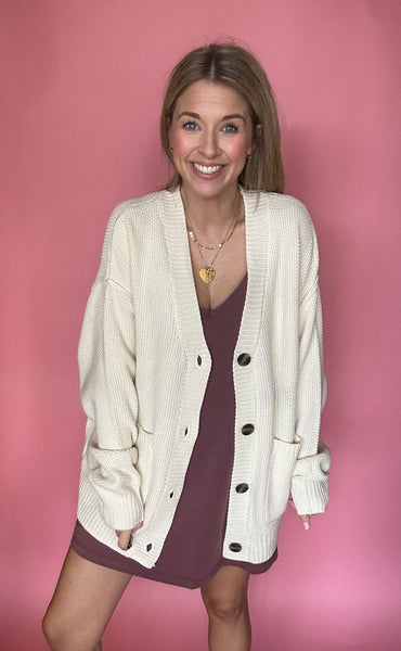 Button-Front Oversized Cardigan - Cream