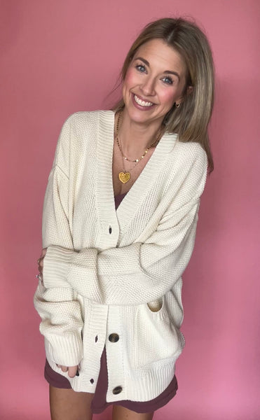 Button-Front Oversized Cardigan - Cream