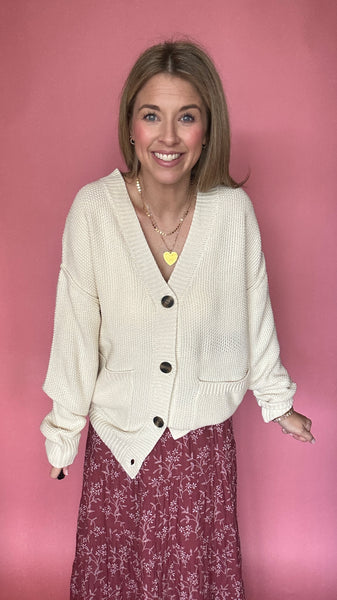 Button-Front Oversized Cardigan - Cream