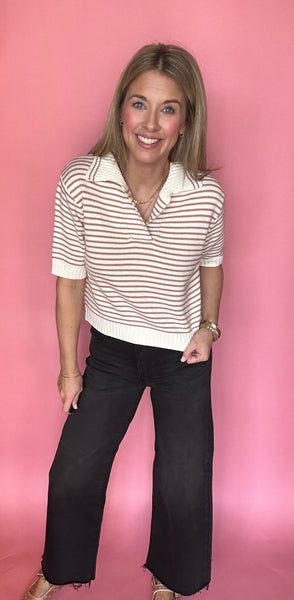 Striped Knit Top with Collar