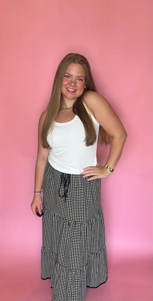 Gingham Patterned Tiered Skirt