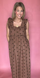 Polka Dot Ruffle Detail Midi Dress
