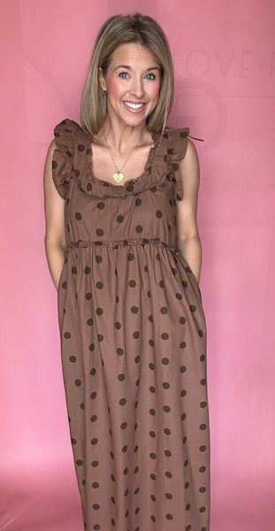 Polka Dot Ruffle Detail Midi Dress