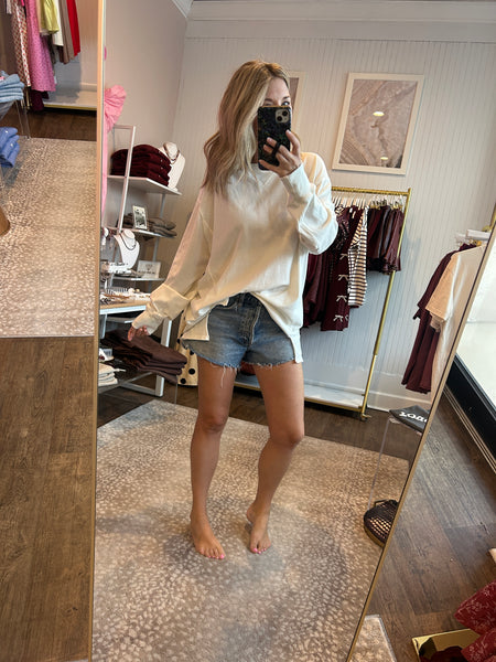 Mineral Washed Drop Shoulder Long Sleeve - Cream