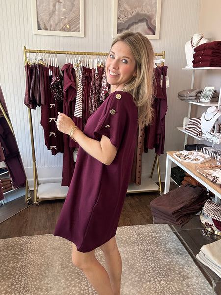 Maroon w/ Gold Button Mini Dress