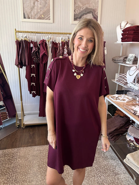 Maroon w/ Gold Button Mini Dress