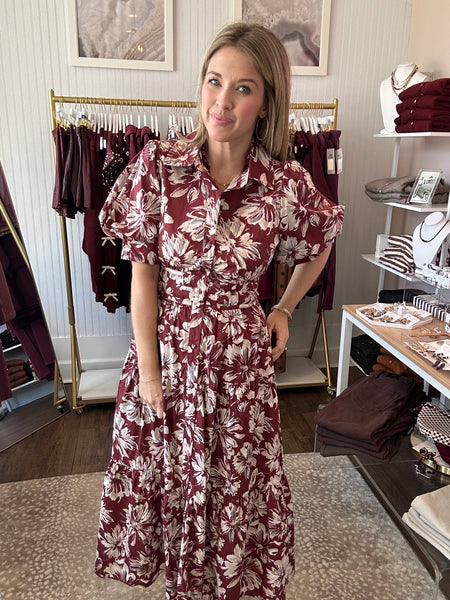 Floral Maroon Midi Dress *FLASH SALE*