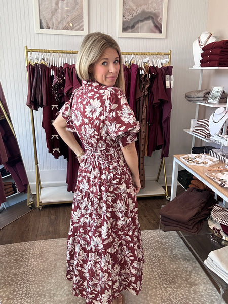 Floral Maroon Midi Dress *FLASH SALE*