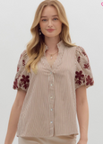 Burgundy Floral Sleeve Blouse