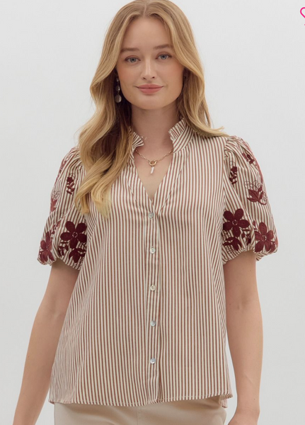 Burgundy Floral Sleeve Blouse