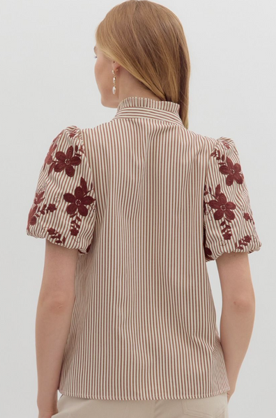 Burgundy Floral Sleeve Blouse