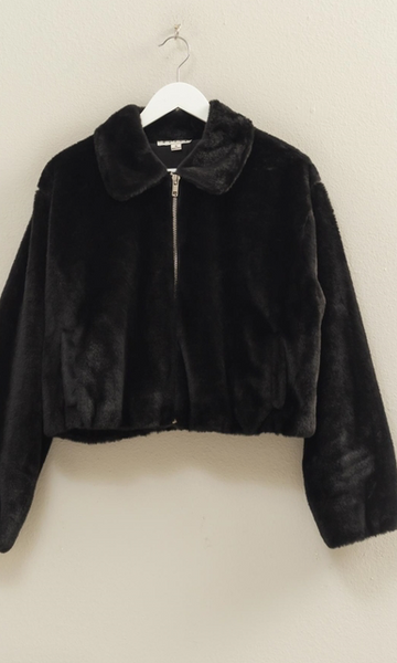 Zip Up Black Fur Jacket