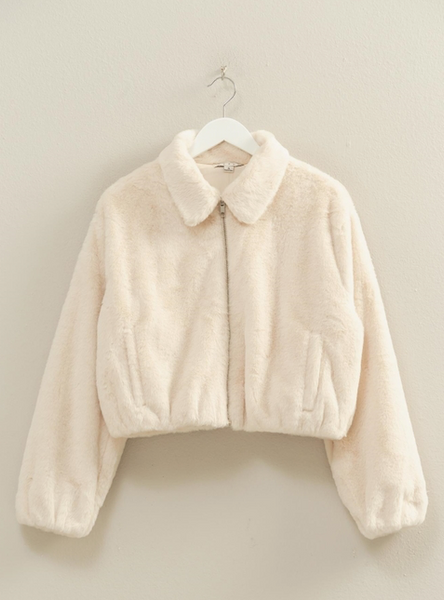 Zip Up Cream Fur Jacket