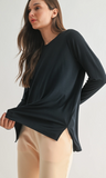 High low long sleeve top - deep navy